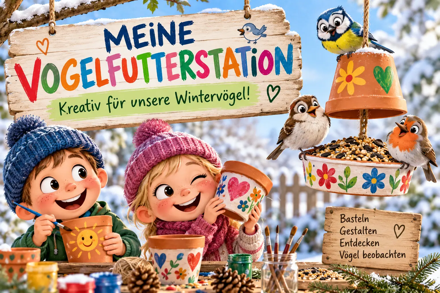 Vogelfutterstation basteln für Kinder ab 5 Jahre